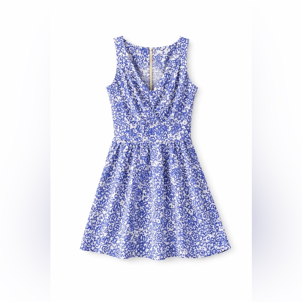 Milly Blue White Mediterranean Tile Fit Flare Dress Size 2 - Picture 2 of 6